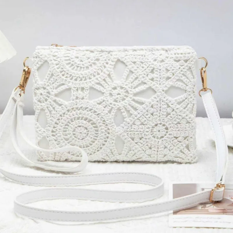 Pattern Hollow Woven Bag，Boho Beach Bags，Premium Style Crossbody Bag for Ladies，Vacation Outfits Women，Travel Must Haves