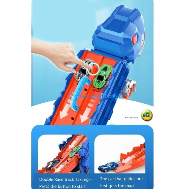 090B ชุดติดตามเร็กซ์ยุคก่อนประวัติศาสตร์สำหรับเด็กส่งเสริมความคิดสร้างสรรค์ด้วยรถของเล่น 2 คัน