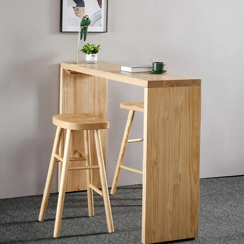 Solid Wood Bar Tables Nordic Kitchen Furniture Home High Table Modern Partition Long Bar Table and Chairs Cafe Bar Table N
