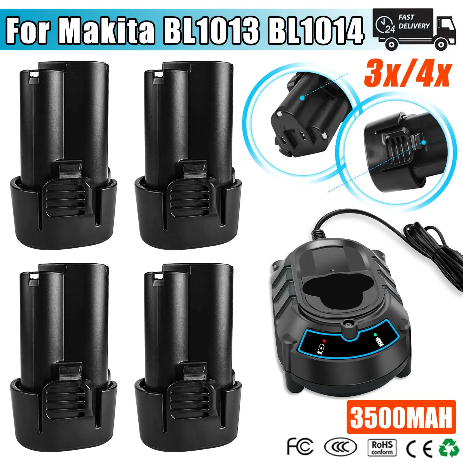 3500MAH For Makita BL1013 Replacement Battery 10.8V 12V BL1014 BL1015 LiIon Replace Accumulators Power Tools Battery+charger