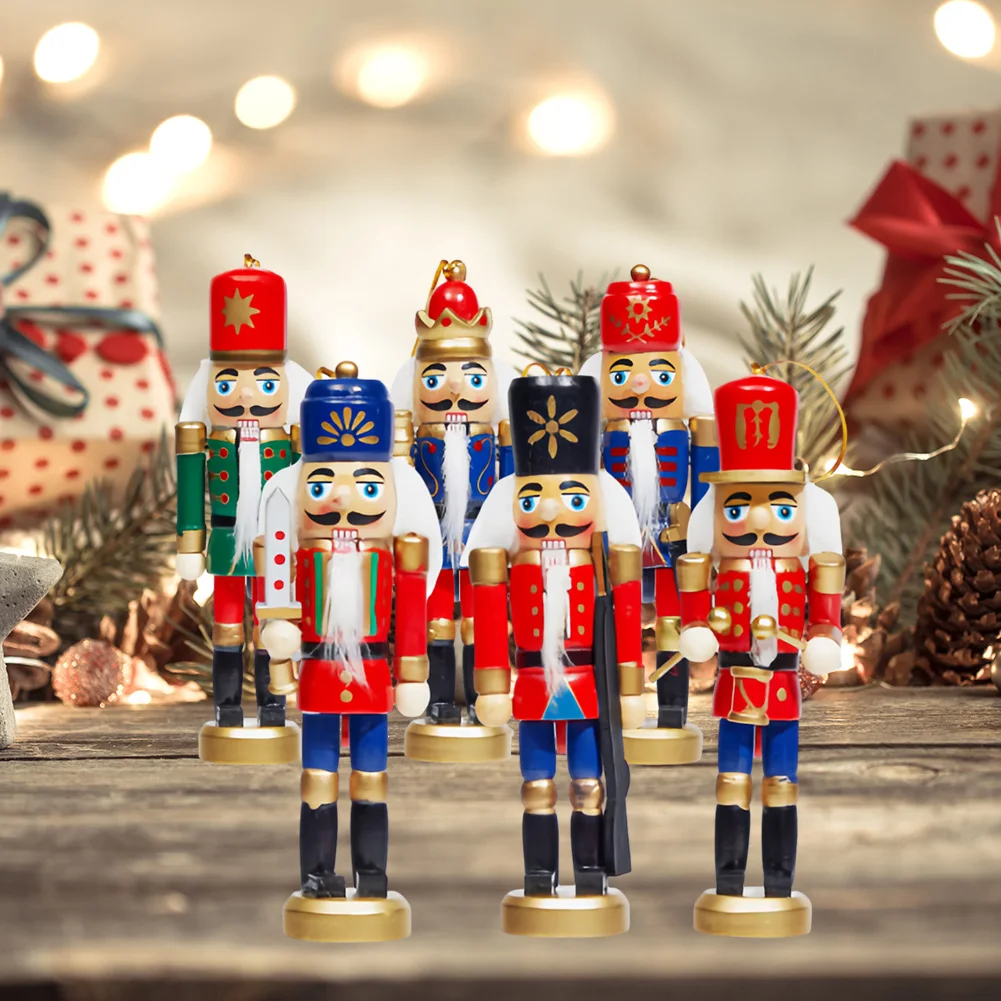 6 Pcs Christmas Nutcracker Ornament Puppet Soldier Party Decor Nutcracker Puppet Ornament Wooden Nutcrackers Hanging Decoration