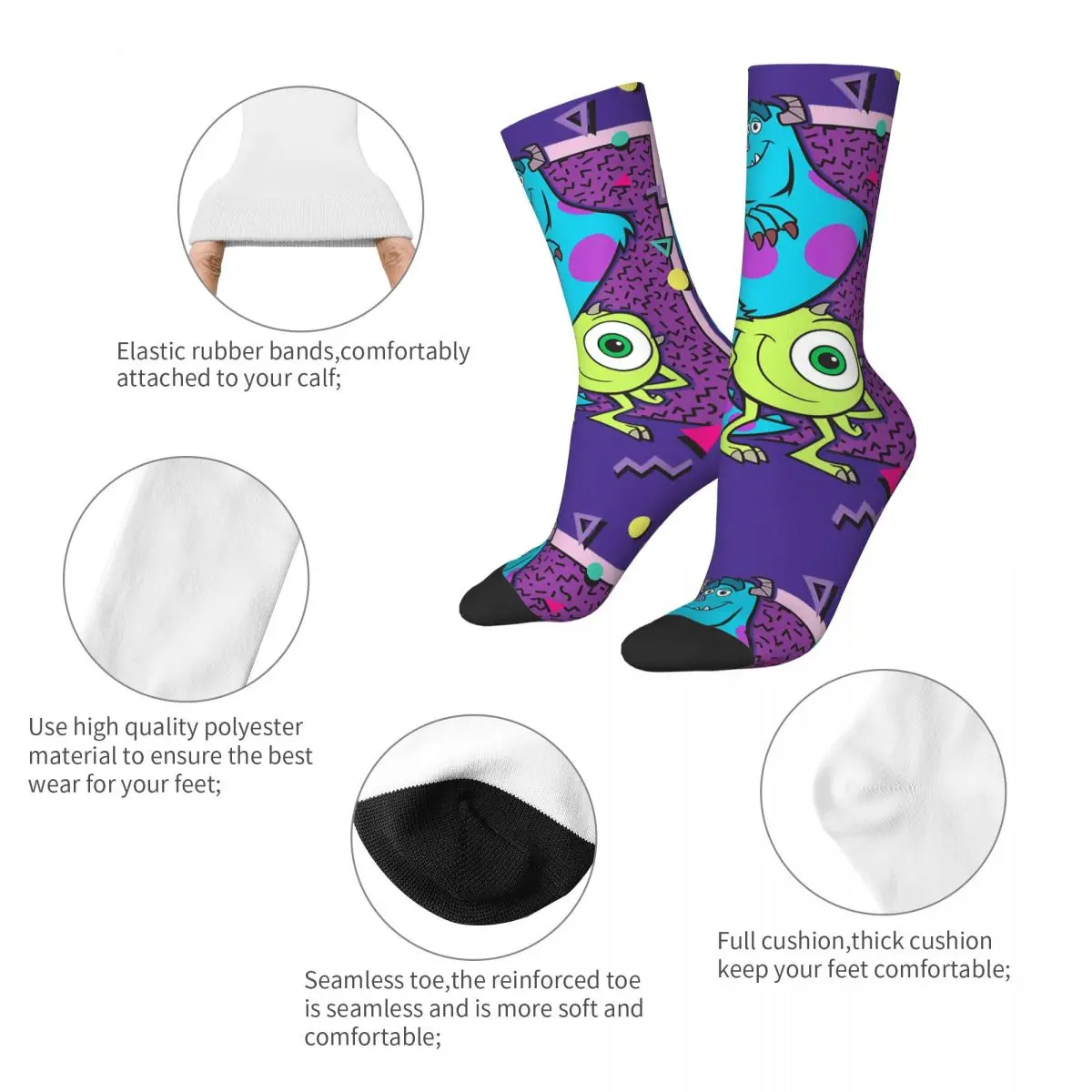 Hip-hop Monsters Inc. Mike And Sully 90\'s Style Basketball Socks Polyester Middle Tube Socks for Unisex