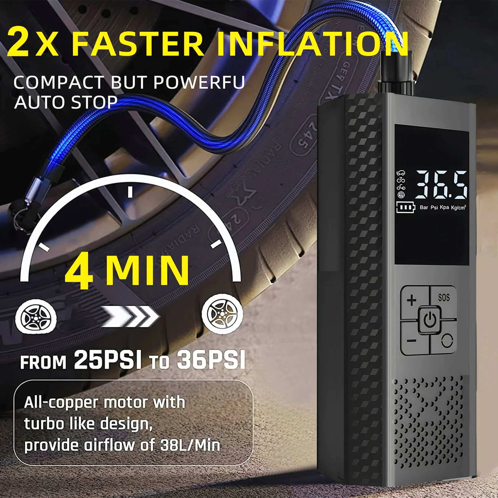 Portable Electric Car Air Pump Air Compressor Tire Inflator Wireless Air Injector LCD Display for Car Motorcycle Bike Tyre Ball