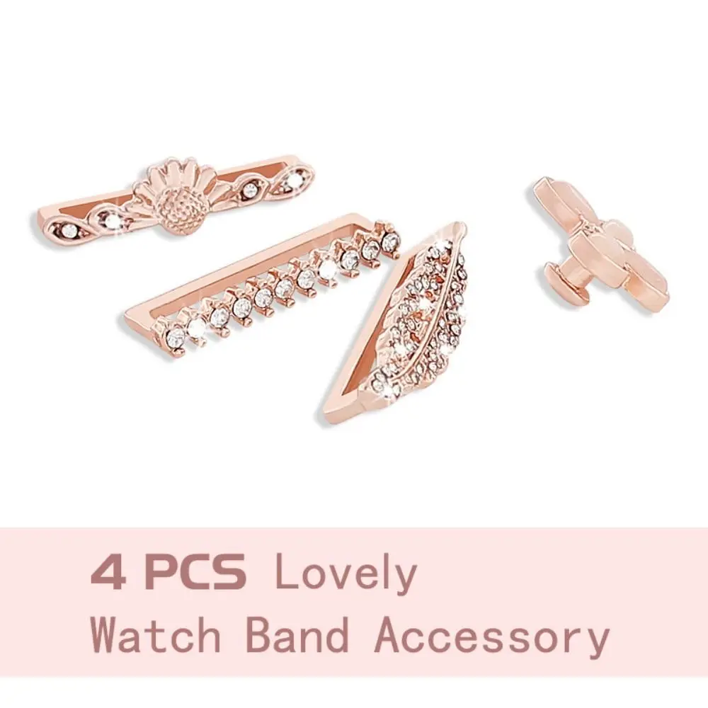 4 Pcs/set Butterfly Strap Decoration Metal Decorative Ring Creative Smart Watch Silicone Strap Accessories for Apple Watch Band