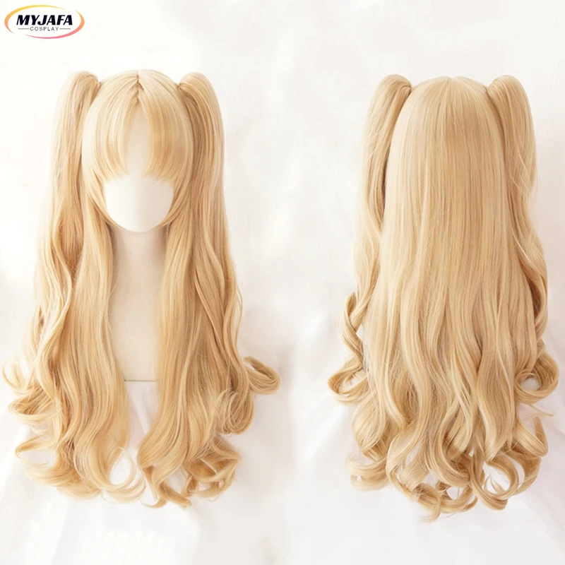 Ereshkigal Cosplay Wig Game Irkalla Ereshkigal Blonde Curly Ponytails Heat Resistant Synthetic Hair Halloween Wigs + Wig Cap