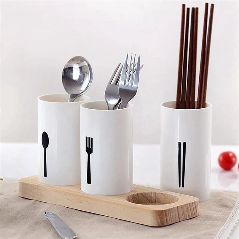 Utensil Holder For Kitchen Counter With Wooden Base Large Round Cooking Utensil Holder Durable Easy Install Easy To Use