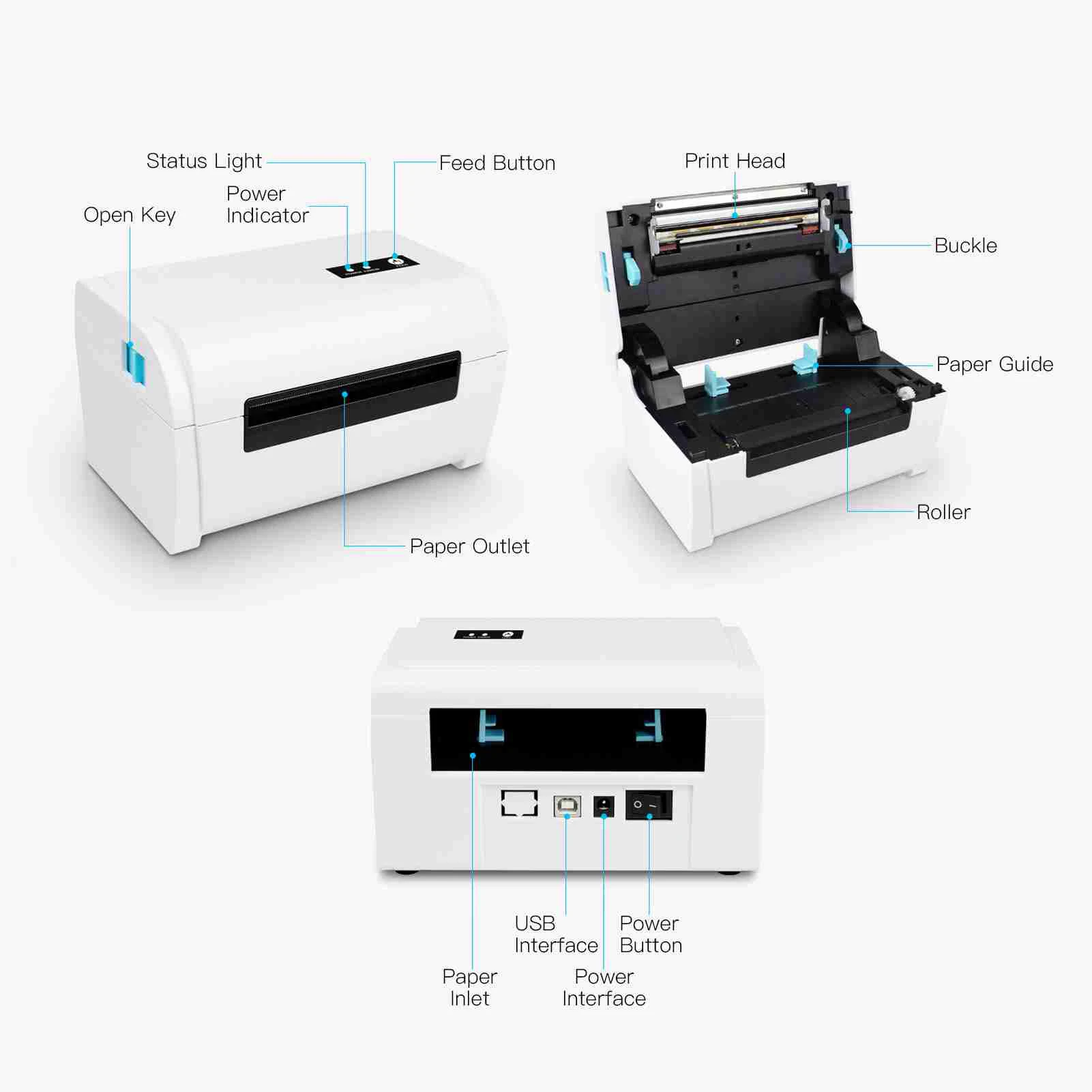 طابعة ملصقات حرارية، طابعة ملصقات شحن عالية السرعة، USB متوافقة مع Windows، والسوبر ماركت، والمتجر، ولوجستيات المطاعم