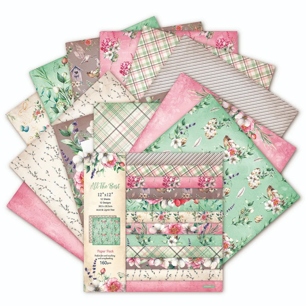 12 Pcs 12 Inches Handbook Background Paper Vintage Premium Bright And Light Style Floral Patterns