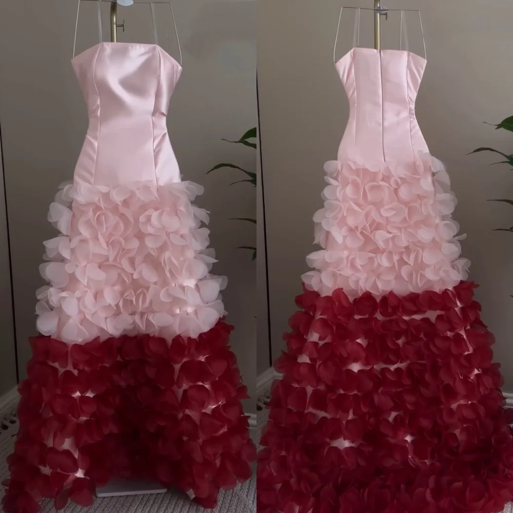 

Customized High Quality Charmeuse Pleat A-line Strapless Long Dresses Bespoke Occasion Chinese Style Exquisite
