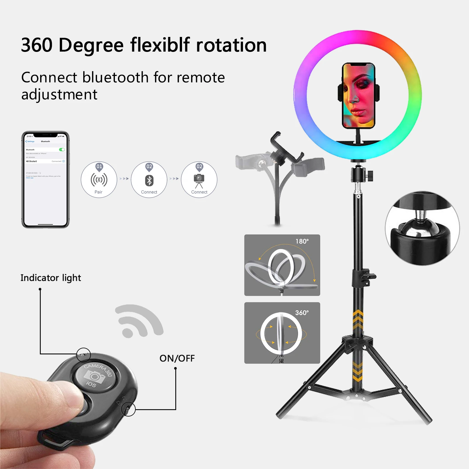 RGB Selfie Ring Light Tripod Phone Stand Holder Photography RingLight Circle Fill Light Led Color Lamp Trepied Makeup