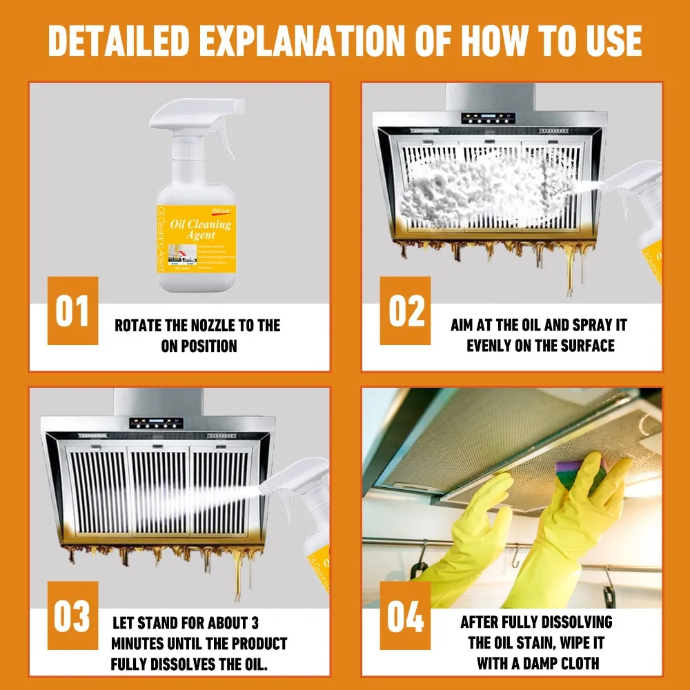 Heavy Oil Cleaner Powerful Kitchen Oil Stain Degreaser Oil Stains Remover Cleaning Grills Ovens Home Cooktop Cleaning Spray