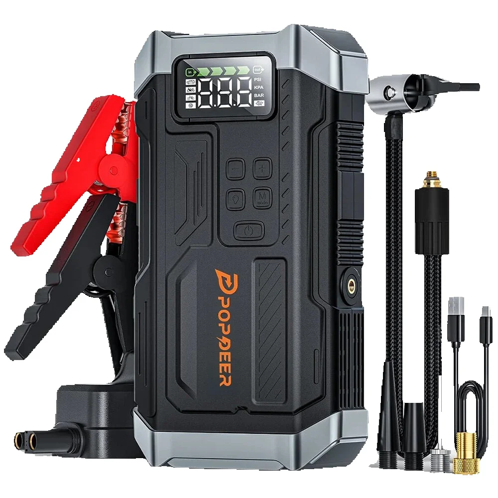 POPDEER PD-JA3 5000A 4-in-1 Jump Starter, 150PSI luchtcompressor, 12V QC 3.0 Powerbank met LCD-scherm, 10L gas/8L diesel - afbeelding 2