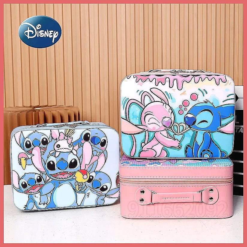 لحقيبة مكياج ديزني ستيتش، صندوق تخزين كبير محمول لتنظيم مستحضرات التجميل هدية للفتيات