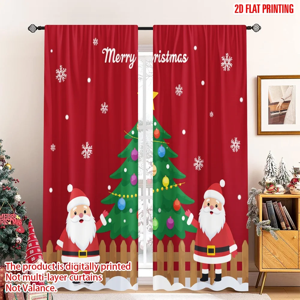 

2pcs 2D flat printing Merry Christmas Popular Party Window Curtains Merry Christmas Tree Santa 100% Polyester Without