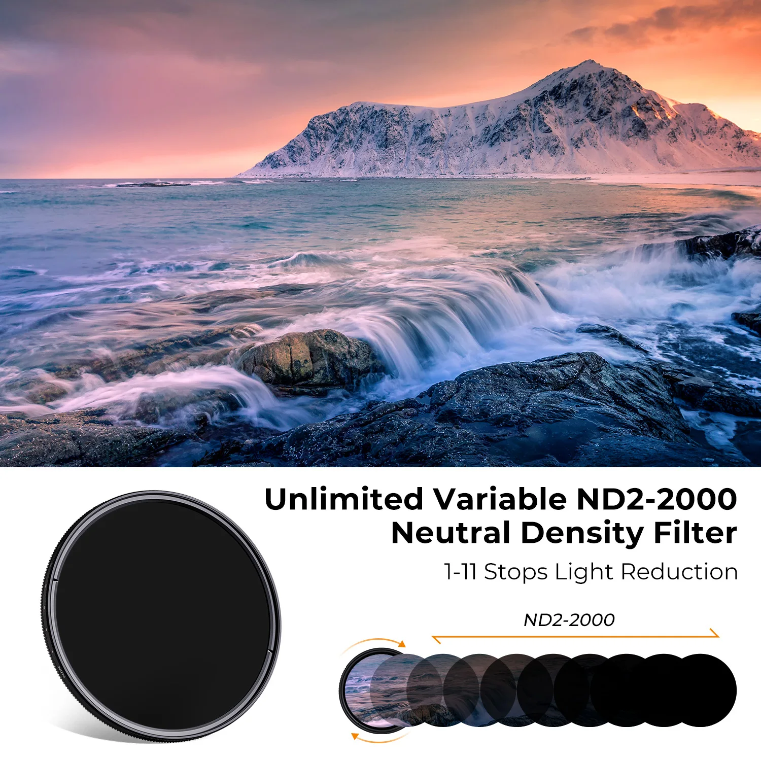 K&F Concept ND2-ND2000 Filter (1-11 Stops) 3 Pcs Cleaning Cloths Variable Neutral Density for Camera Lenses Nano-K Series Filter