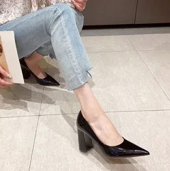 Buty damskie Pointed Toe Sexy Super High Heel Shallow Ladies Footwear Office Square Heels on Offer Chic Point Comfortable A E