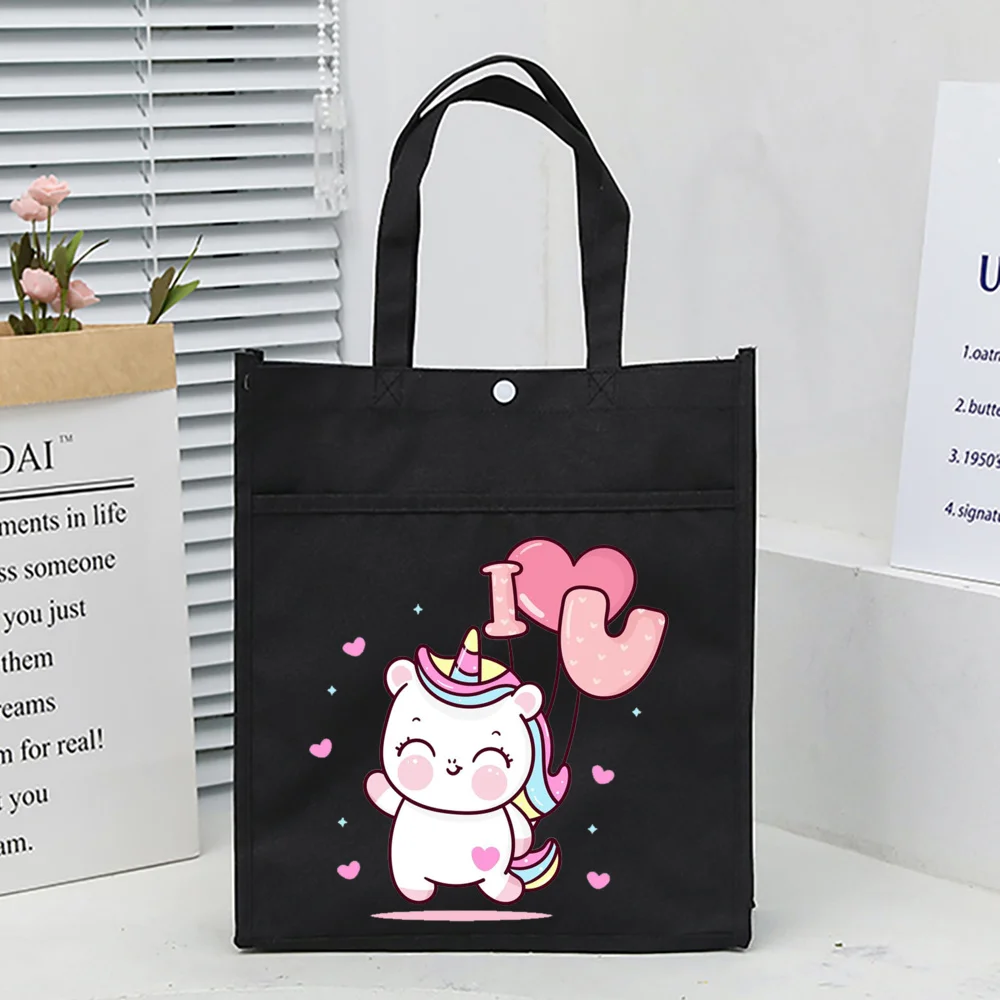 Student Cartoon Unicorn Print Multifunctional Oxford Storage Bags Large Capacity Tuition Bag Cartoon Cute Girl School Tote Pouch