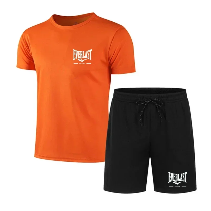 EVERLAST men's breathable jogging sportswear two-piece set summer leisure fitness brand set running suit T-shirt and shorts