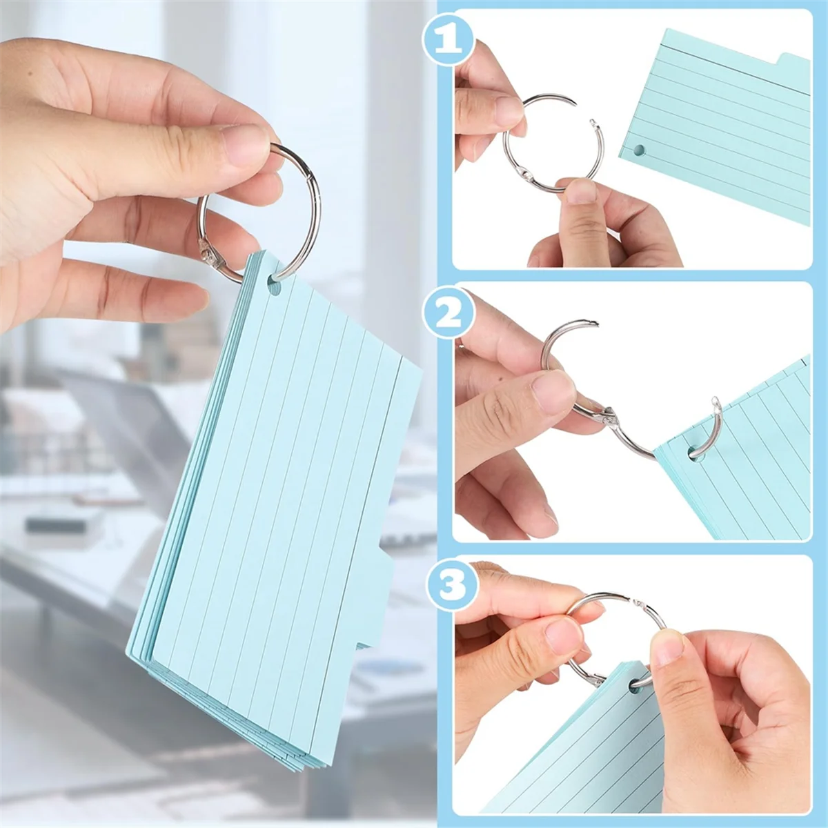 Hot New Index Card Holder Set,Index Box with 230 Assorted Flashcards, Colourful Lined, 6 Rings and Stickers Perfect for School