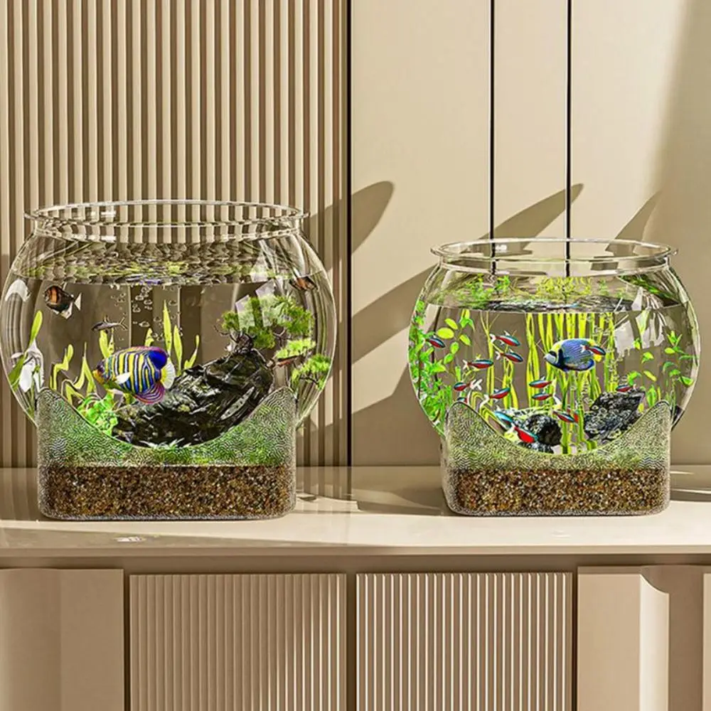 New Clear Fish Tank Resistant Falling Enhance Viewing Experience Desktop Aquarium Durable Round Ornamental Fish Decor