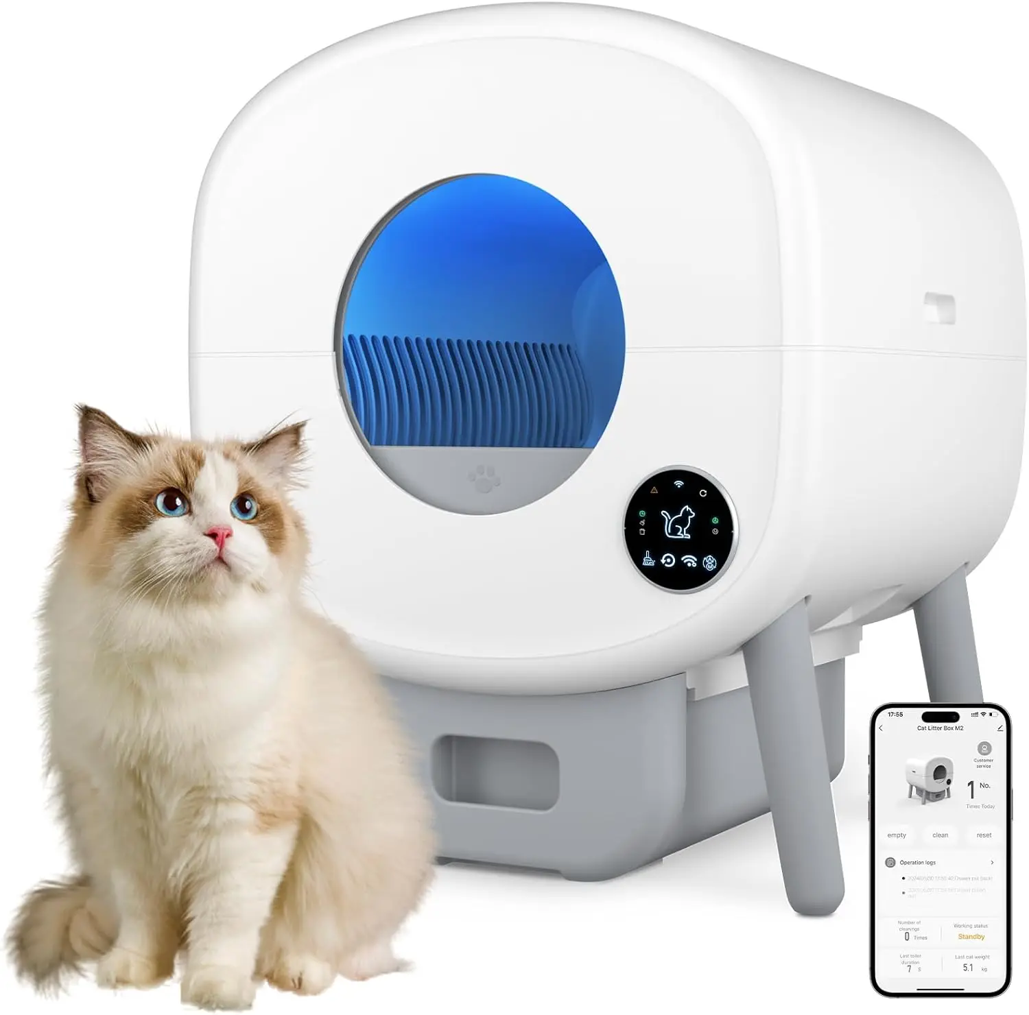 Caixa de areia autolimpante 95 L Caixa de areia automática para gatos autolimpante para vários gatos com controle de aplicativo de proteção de segurança