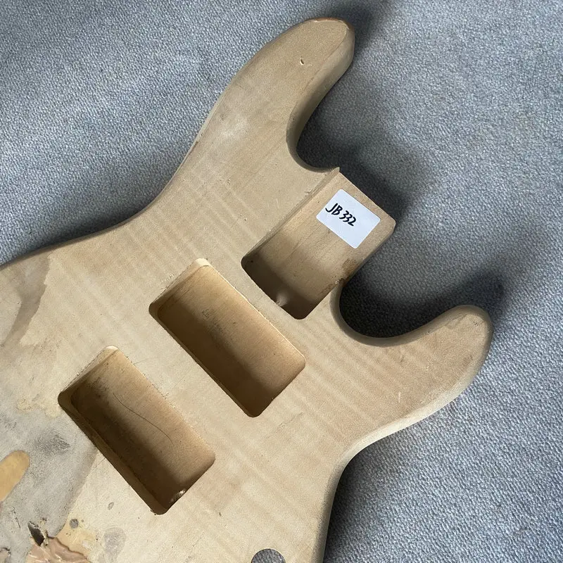 JB332 Unfinished Flamed Maple Top+Solid Basswood Active Pickups Musicman Electric Guitar Bass Body for Replace & DIY Wood Dirty