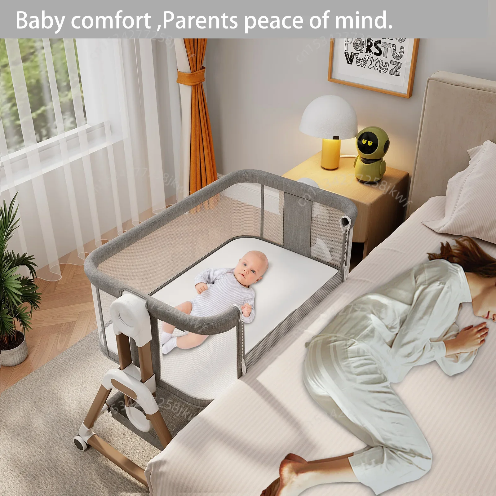 0-3 Years Old Baby Bed  Adjustable Height Baby Cradle Portable Large Space Baby Bed Foldable Movable Splicing infant Bed