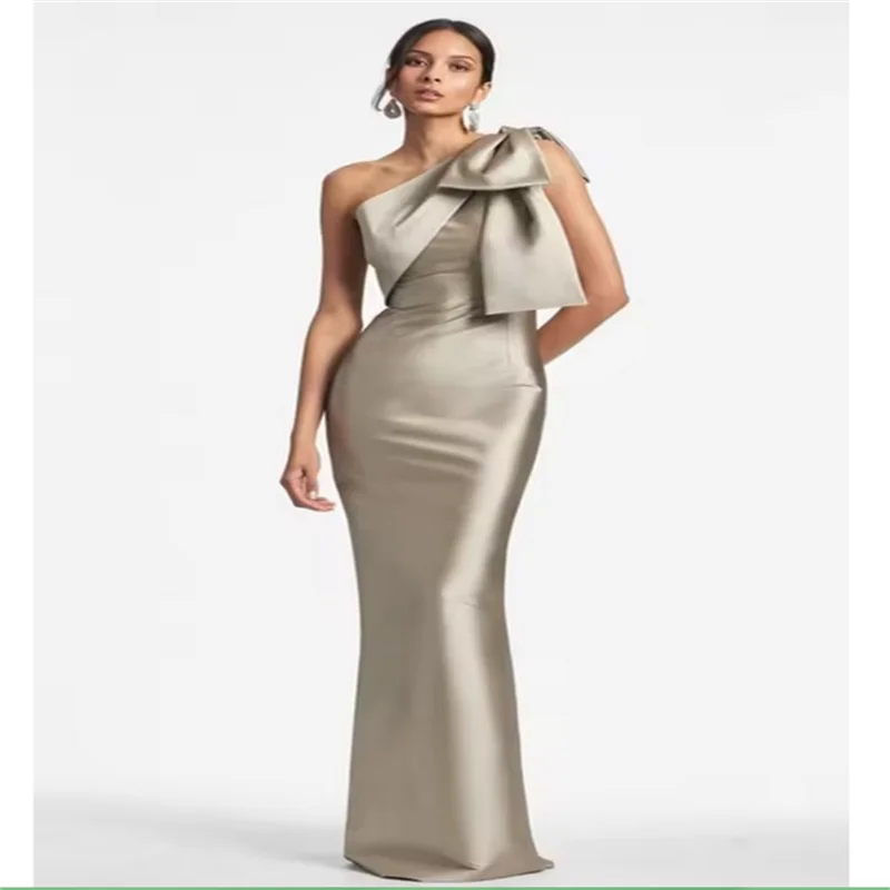 Elegant One Shoulder Mermaid Prom Dress Behind Split With Bow Floor Length Special Occasion Formal Party Gown Custom customized