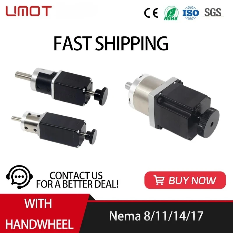UMOT Ratio 1:3.7-139 Torque 0.015-1.9Nm Nema8/11/14/17 Planetary Gear Stepper Motor with Handwheel Manually Adjustable Equipment