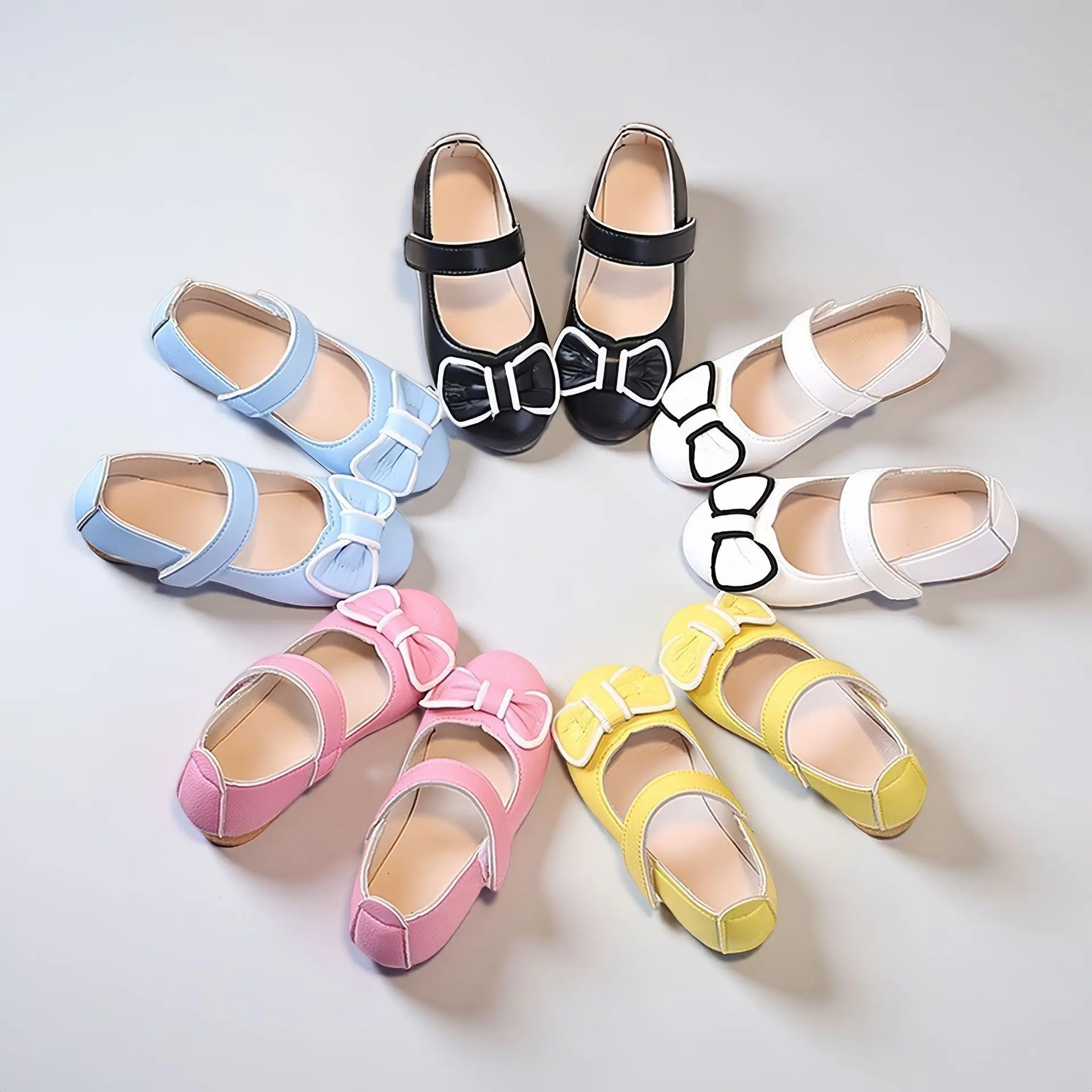 Spring Autumn Girl Bowknot Princess PU Leather Shoes Kids Soft Sole Mary Jane Shoes Children Flat Loafers Everyday Casual Shoes