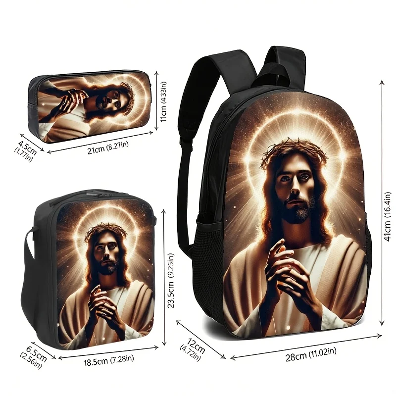 

Religious-themed 3D-printed Backpack, Tote, and Pencil Case Set with Adjustable Straps, Durable Printing, Suitable for Adults in