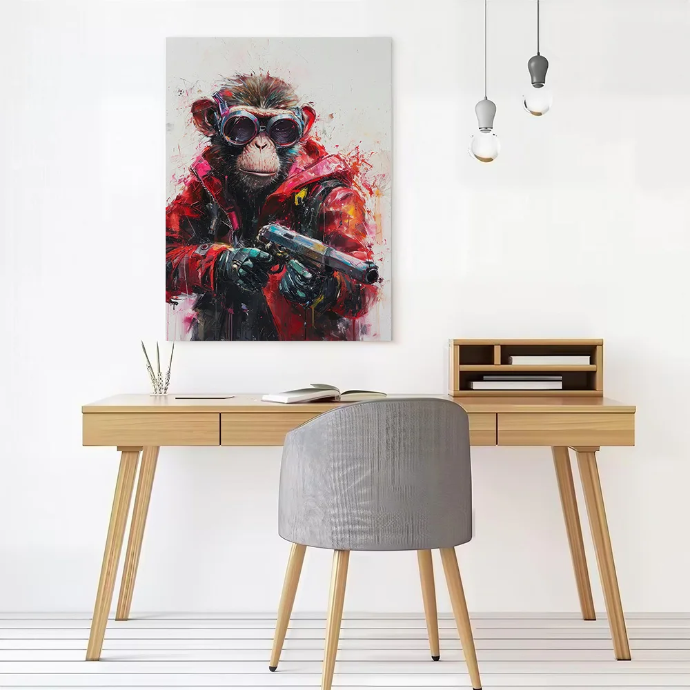 Monkey With Gun and Goggles Art Canvas Wall Arts Poster Customizable Pictures Printing for Room Home Decor Ornaments Painting