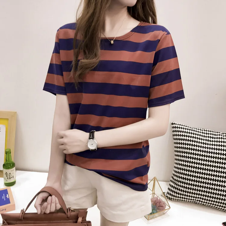 Damen Sommer-Tops T-Shirt Gestreifte Shirts Gestreifte Tees Vintage Heiße Kurzarm-T-Shirts in Übergrößen Lockere Freizeit-Tees – Detail 16