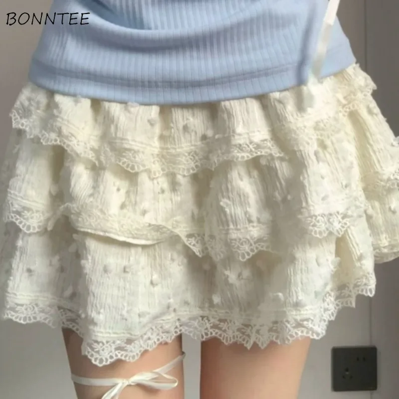 

Cake Skirts Women Lace High Waist Sweet Puffy All-match Korean Fashion Mini Preppy Style Summer Design Unique Casual Harajuku