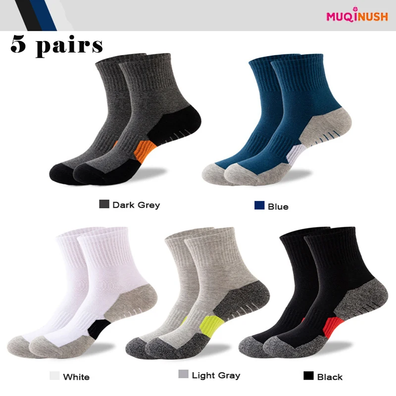 

5 Pairs Mixed Color Men And Women Low Cut Thick Padded Sports Socks Sweat Absorbing Breathable Hiking Running Outdoor Socks