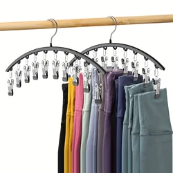 1pc Curved Shape Hanger, Metal Yoga Pants Hangers, Organizer For Closet, Pants Hanger With 10 Clothespins, Holds 10 Leggings