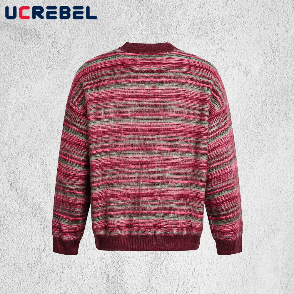 Maglione a righe con pannelli a contrasto Uomo Autunno Inverno High Street Girocollo ampio Manica lunga Pullover lavorato a maglia Uomo