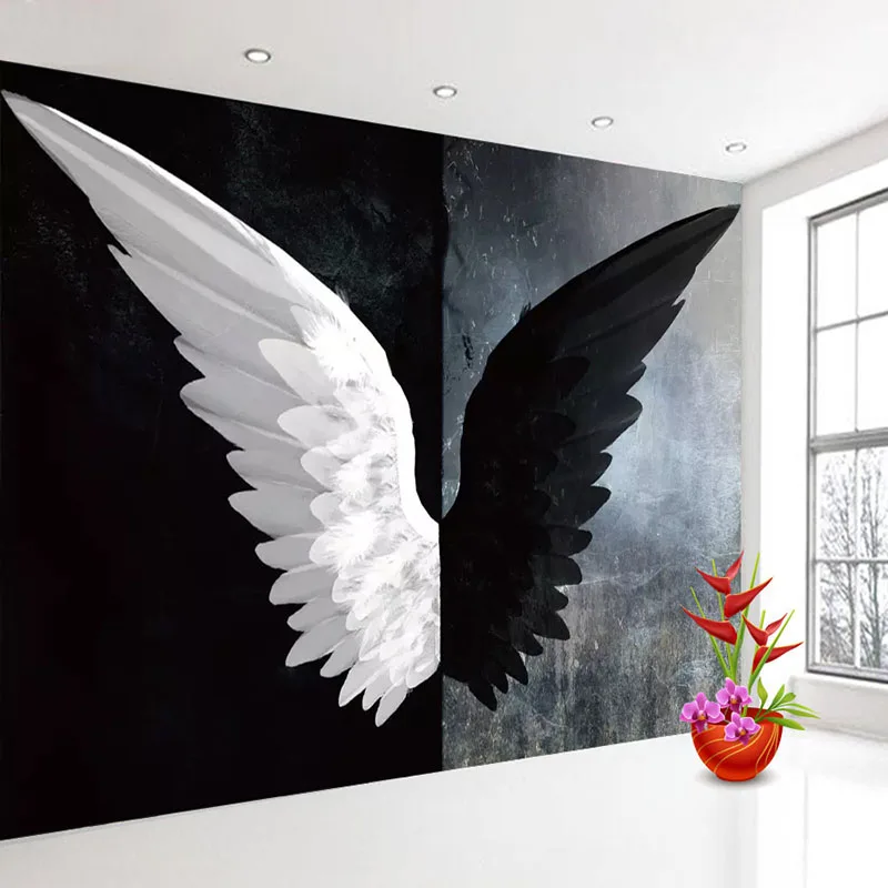 Customized products 3D Photo Wallpaper Nordic Modern Creative Black White Angel Wings Art Wall Painting Living Room Bedroom 8d
