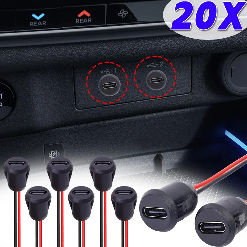 

1/5/10/20pcs Type-C Socket With Female Chassis 2 Pin Connector Waterproof Jack Female Charging Port Charger Extension Power Plug