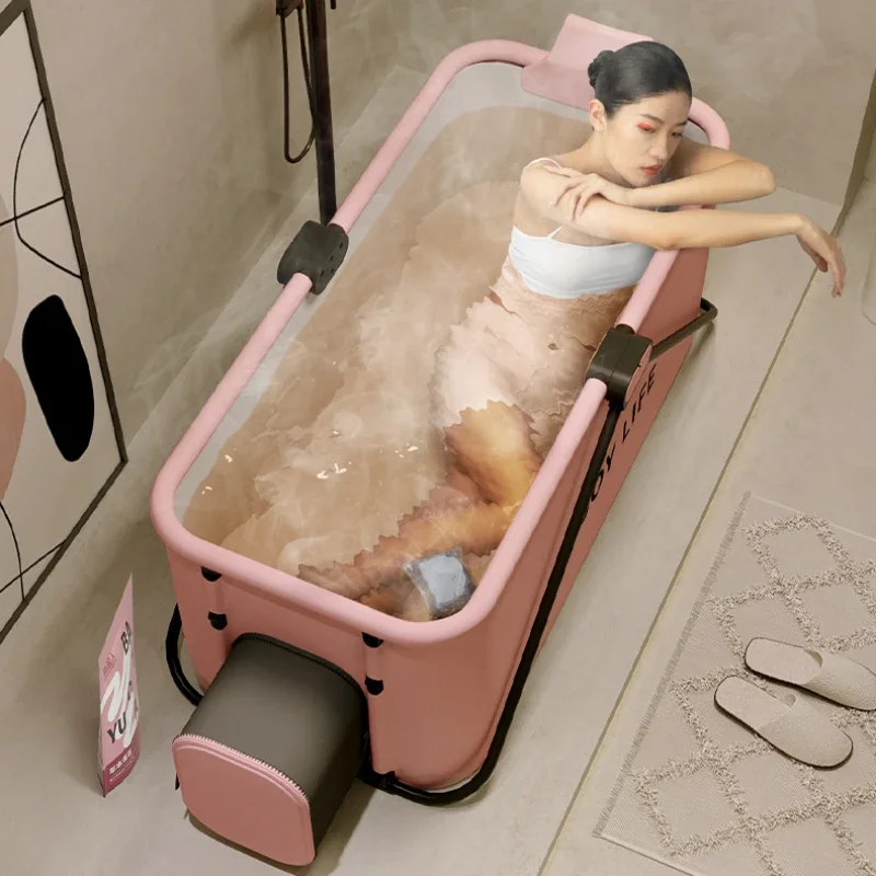 Whole Body Portable Adult Bathtub Thickened Retractable Bathroom Barrel with Cover Folding Bucket for Home Spa Experiences