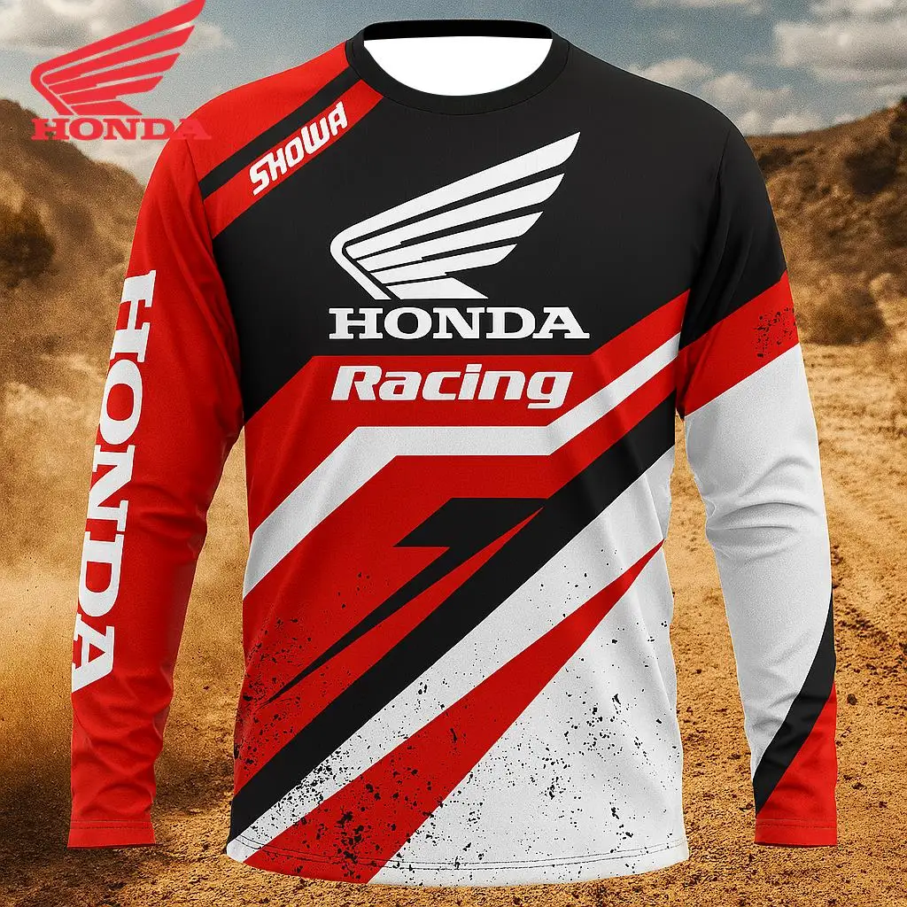 تي شيرت Honda Dirt Bike Racing Jersey سريع الجفاف للرجال قابل للتنفس وأكمام طويلة مريح لركوب الدراجات في الهواء الطلق #6