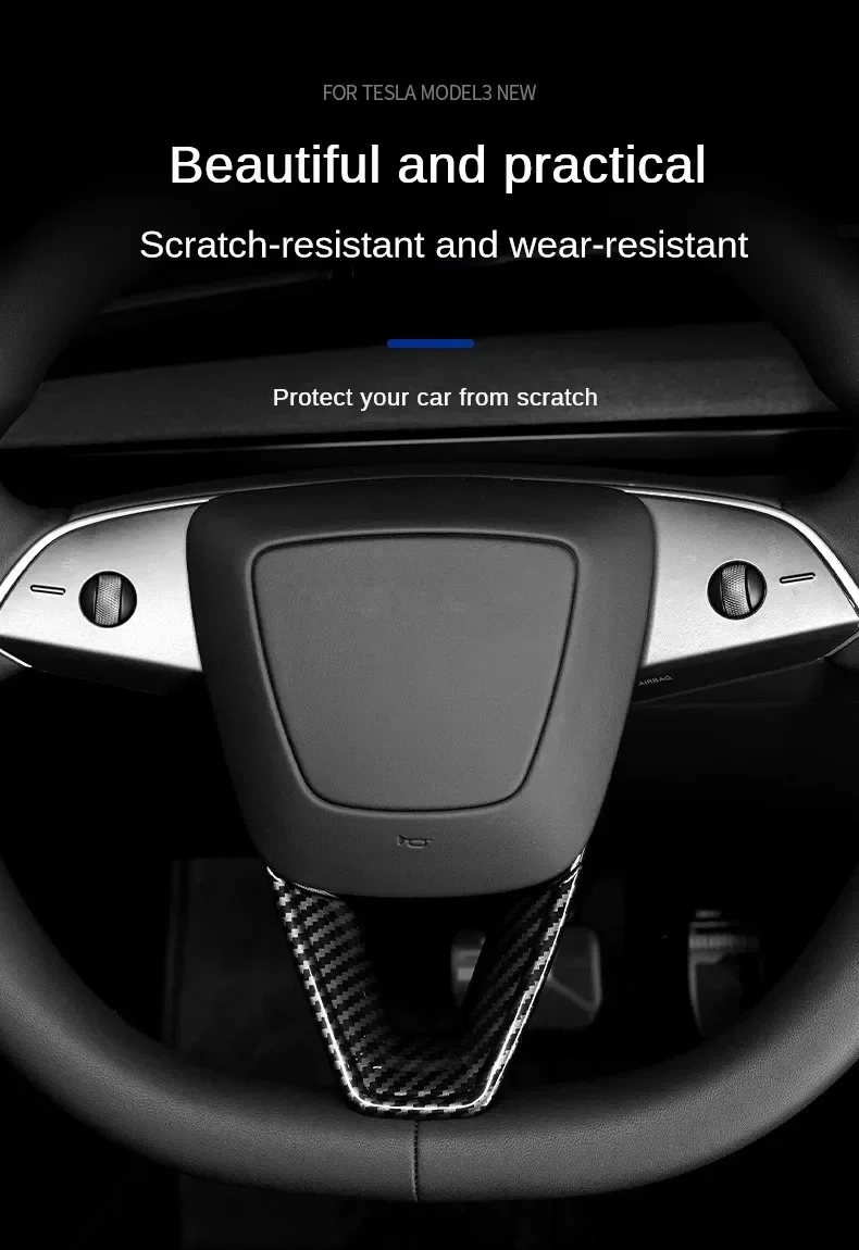 Lenkrad-Patch für Tesla New Model Y Juniper 2025 YL 2026, Modell 3, Highland U-förmige Schutzhülle, Zieraufkleber, ABS-Kohlefaser – Detail 7
