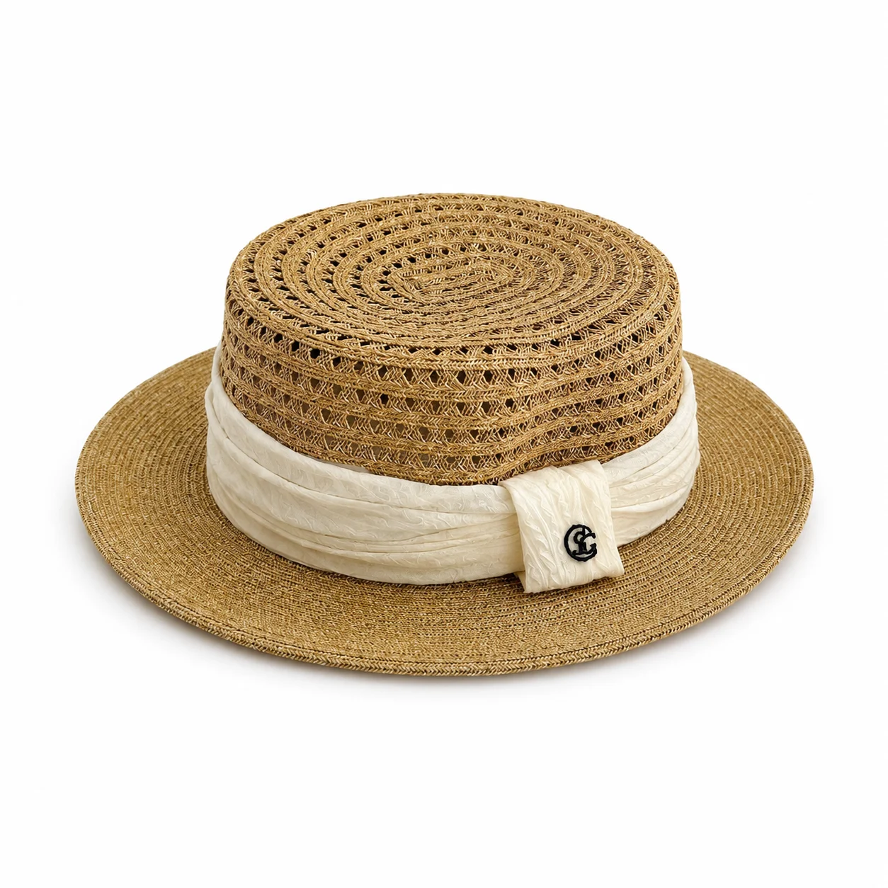 Stroh-Sonnenhut für Damen, Sommer, Strand, hohl gewebt, flacher Schirm, lässig, leicht, atmungsaktiv, UV-Schutz, für Outdoor und Reisen – Detail 6