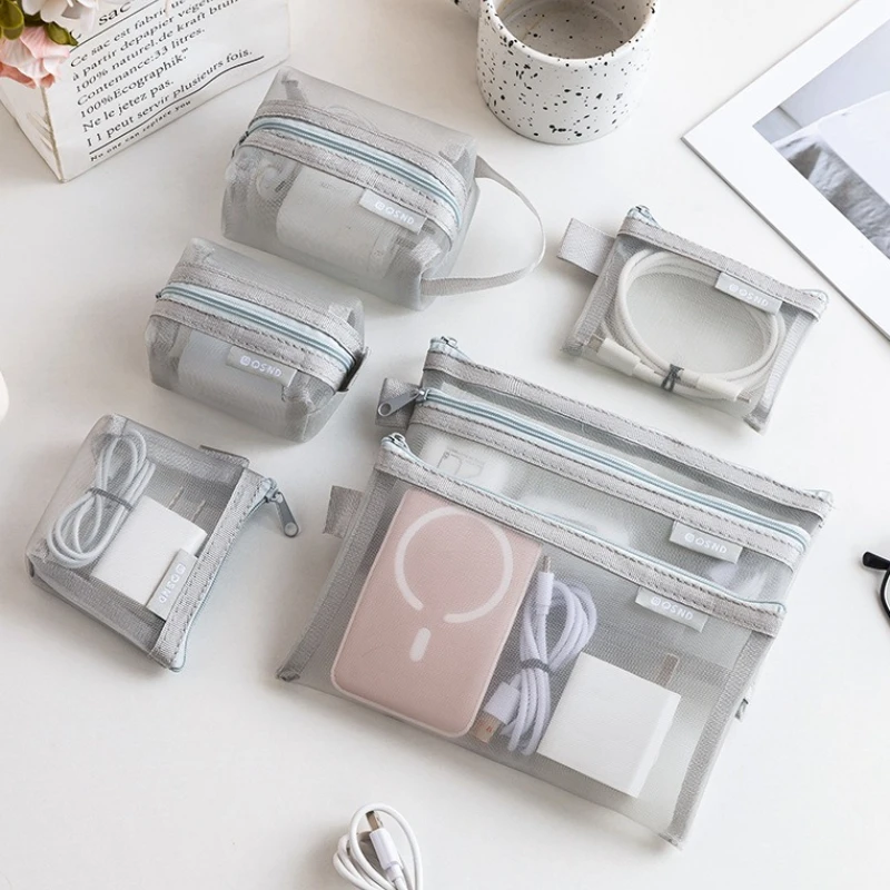Transparente Netz-Reißverschlusstaschen Mehrzweck Tragbare Reise-Aufbewahrungsbeutel für Kosmetik Elektronik Karten Münzen Toilettenartikel Organizer – Detail 4