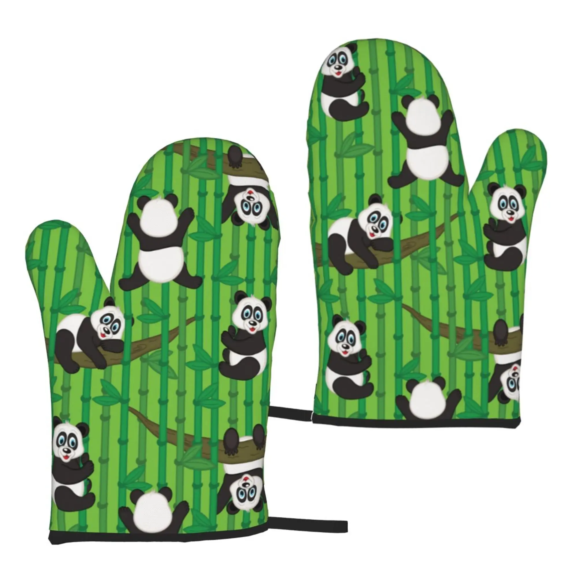 Oven Mitts 2pc Panda Bamboo Green Microwave Gloves Heat Resistant Gloves Kitchen Gloves One Size for Women Men Bbq Gloves