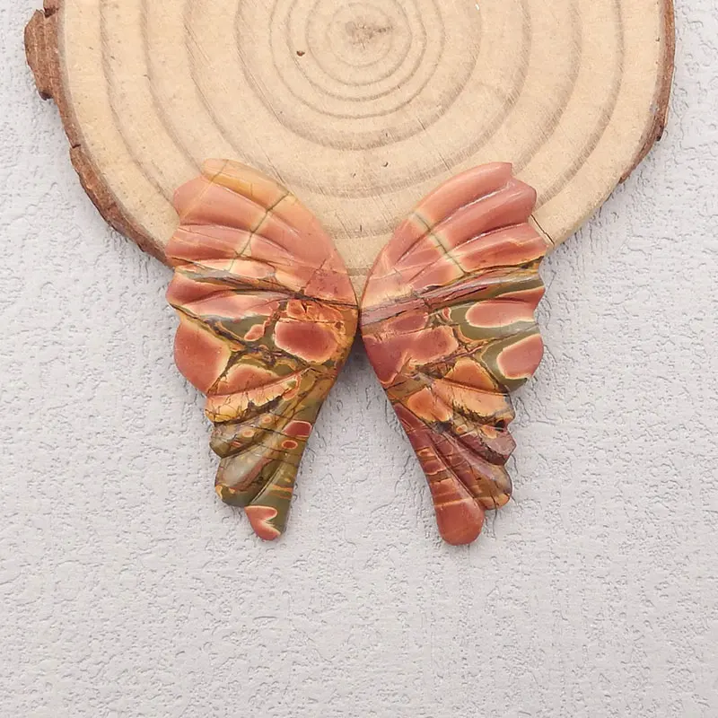 Handmade Carved Natural Multi-Color Picasso Jasper Wing Shape Cabochon, Semi-Precious Stones for Jewelry Making
