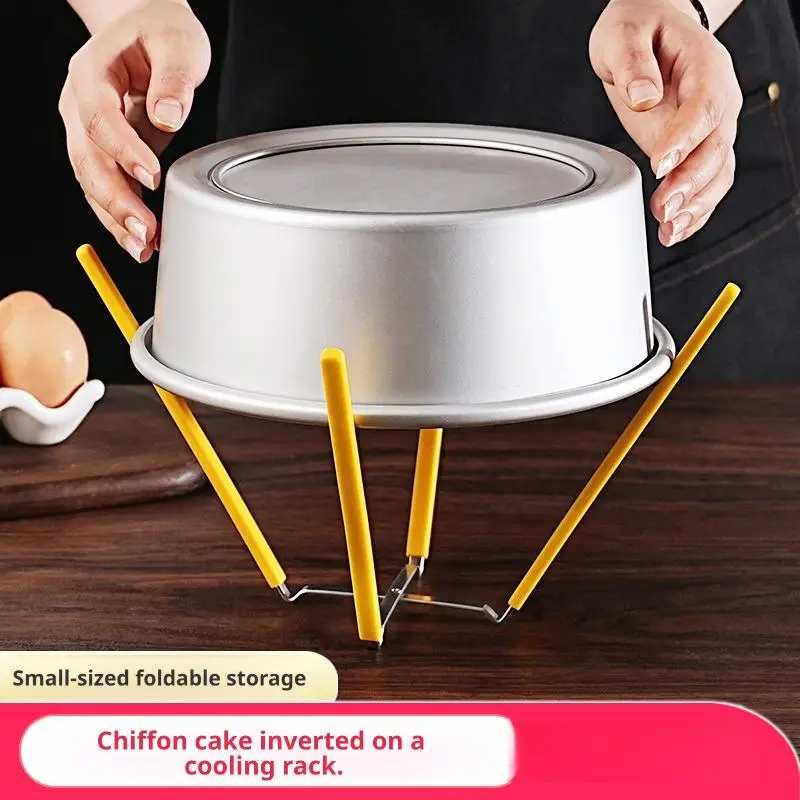 Stainless Steel Chiffon Cake Cooling Rack with Silicone Feet, 4-Leg Upside-Down Cake Cooling Stand for Sponge Cake Baking
