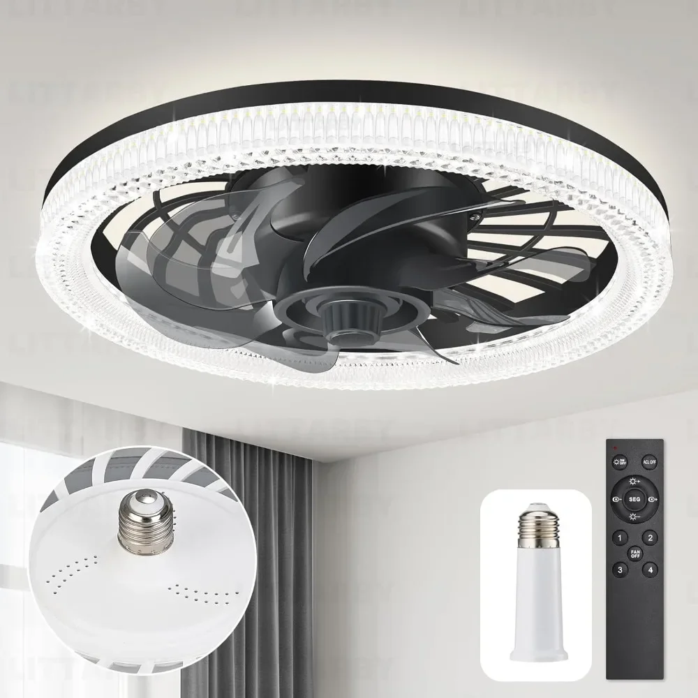 

Ceiling Fans, with Lights, Socket Fan Light with Remote Control, Dimmable Brightness 3000K-6500K Memory, Ceiling Fan