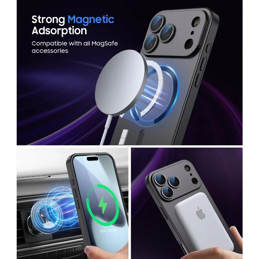 حافظة مغناطيسية لهاتف iPhone 17 Pro مع توافق MagSafe وواقي عدسة الكاميرا المدمج للحماية المحسنة Slim Lightwei