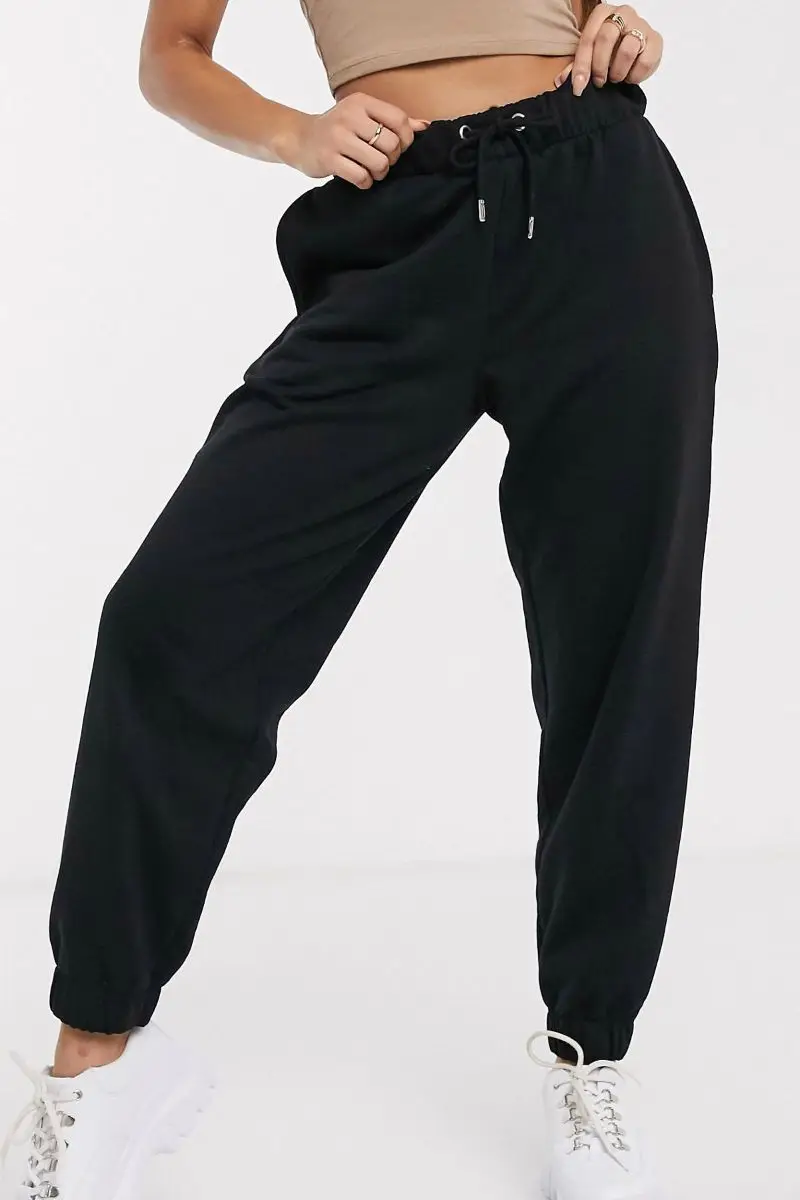 Pantalones de chándal básicos de algodón negro para mujer